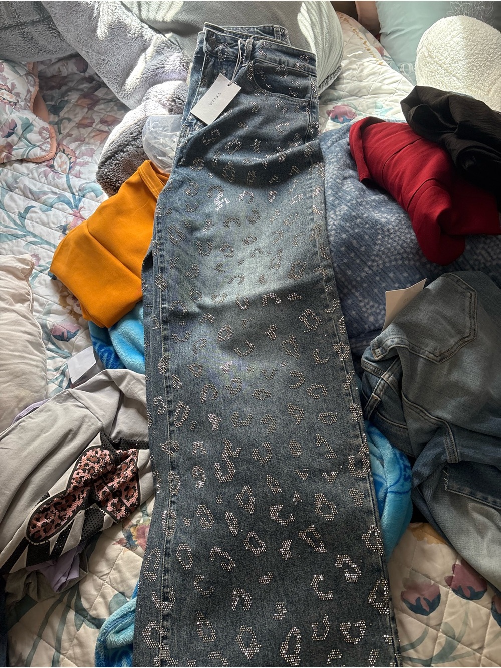 Cello Blue Subtle Leopard Print Wide Leg Jeans - Picture 8 of 11